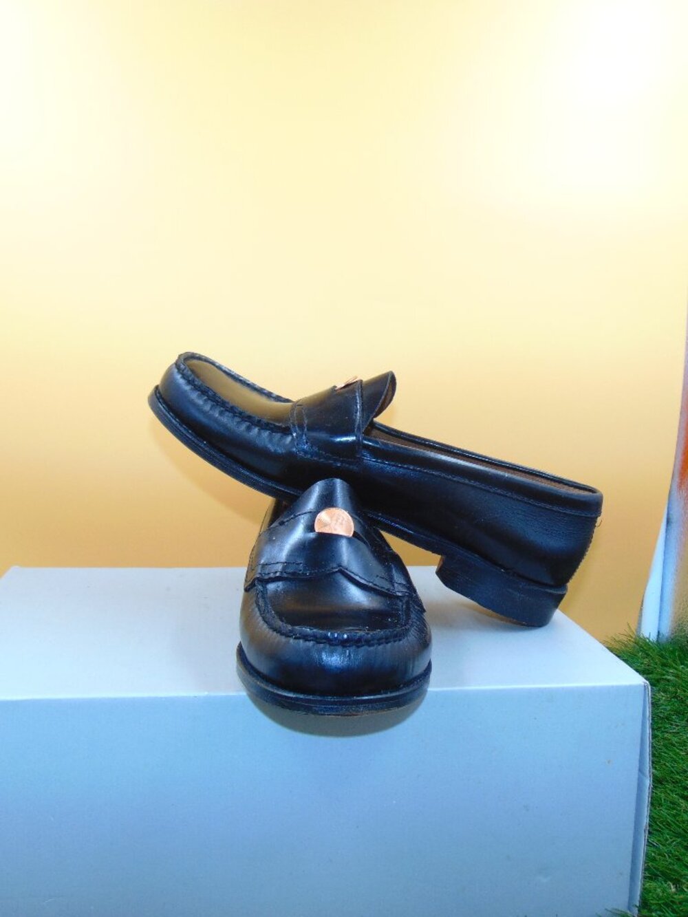 Vintage GH Bass Weejuns Penny Loafers Black Leather Mens 8 B Wilton Maine USA